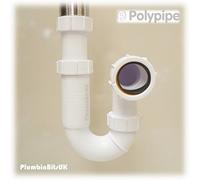 Polypipe 32mm 1-1/4" Adjustable Height Tubular Swivel P Telescopic Trap 76mm Deep Seal WT64