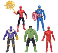 POLYPLAS Heros Figures Set 5PCS Pvc Figures Collecting Spider Model Hulk Iron Man Thanos Batman Cake Toppers Figures Heros Series Toy for Kids Birthday Gifts