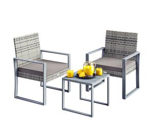 Polyrattan Balcony Set 3 Pcs Grey WPC