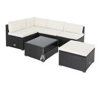 Polyrattan corner lounge black/cream thick back cushions