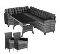 Polyrattan Corner Sofa Dining Set Grey/Anthracite incl 2 Chairs