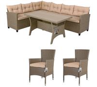 Polyrattan Corner Sofa Dining Set Grey/Beige 2 Chairs