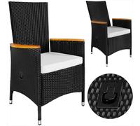 Polyrattan garden chair set of 2 black adjustable backrest armrest acacia wood weatherproof