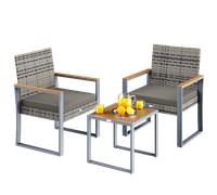 Polyrattan garden seating group 3-piece grey acacia