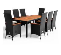 Polyrattan garden seating group Rio 9-piece black adjustable
