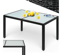 Polyrattan garden table black 150x90x75cm glass