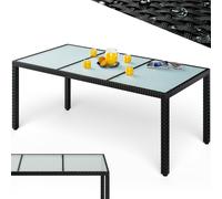 Polyrattan garden table black 190x90x75cm glass