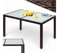 Polyrattan Garden Table Brown 150x90x75 cm Weatherproof Frosted Glass Outdoor