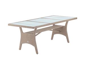 Polyrattan Garden Table Takeo Cream 190x90x74cm Glass