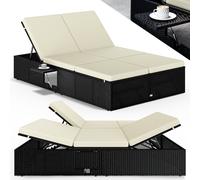 Polyrattan sun lounger black/cream 200x115x33cm