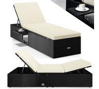 Polyrattan sun lounger black/cream 200x58x33cm