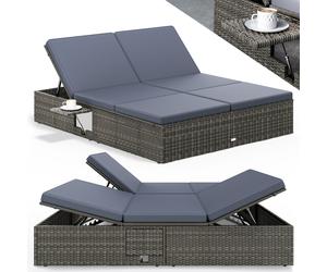 Polyrattan sun lounger grey/anthracite 200x160x33cm