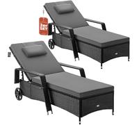 Polyrattan sun lounger set of 2 black/anthracite 193x90x43cm