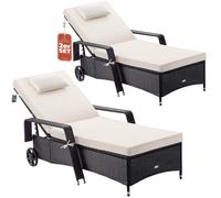 Polyrattan sun lounger set of 2 black/cream 193x90x43cm