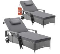 Polyrattan sun lounger set of 2 grey/anthracite 193x90x43cm