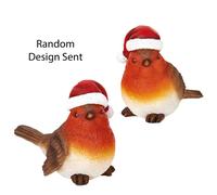 Polyresin 10cm Robin Ornament with Santa Hat - Ideal for Garden or Christmas Decoration
