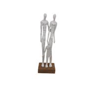 Polyresin And Mango Wood Standing Family Trio Sculpture Natural And White Finish 14X4.2X8.5Cm