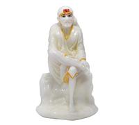 Polyresin Handmade Shirdi Sai Baba Idol White Color Statue for Temple, Home Decore, Car Dashboard, Offices, Fegurine - Pack of 1 (3.5 Inches Approx.)
