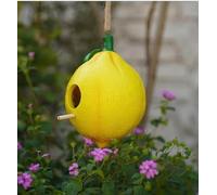 Polyresin Lemon Shaped Bird House, Yellow Fruit Design with Green Leaf, Decorative Hanging Garden Birdhouse