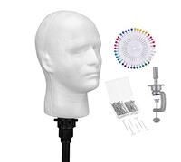 Polystyrene Head Male Mannequin Head, 50 cm Professional Wig Head Model Head Mannequin Head for Headphones, Wigs, Jewellery Hats with Free Clamp and T-Needle Pins White