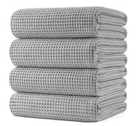 POLYTE 430 gsm Microfibre Oversize Quick Dry Lint Free Bath Towel, 152 x 76 cm, 4 Pack (Beige, Waffle Weave)