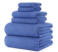 POLYTE 430 gsm Microfibre Quick Dry Lint Free Oversize Bath Towel Set, 6 Piece (Beige, Waffle Weave)