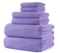 POLYTE 430 gsm Microfibre Quick Dry Lint Free Oversize Bath Towel Set, 6 Piece (Beige, Waffle Weave)