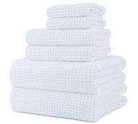 POLYTE 430 gsm Microfibre Quick Dry Lint Free Oversize Bath Towel Set, 6 Piece (Beige, Waffle Weave)