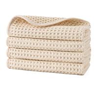POLYTE 430 GSM Microfibre Waffle Wash Cloth Face Towel, 33.0x33.0 cm | 4 Pack, Oversize, Lint Free, Quick Dry, Hanging Loop, For Showerig, Fingertip Towel