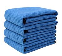 POLYTE Elite Microfibre Drying Towel (40.6 x 61, 4 Pack, Waffle, Blue)