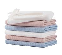 POLYTE Gentle Cotton Muslin Squares Baby Burp Cloth and Wash Cloth, 25.4 x 25.4 cm, 6 Pack