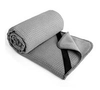 POLYTE Microfibre Hot Yoga Towel Mat with Non-Slip Silicone Grip and Secure Fit Elastic Straps, 61 x 183 cm (Grey)