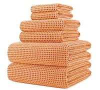 POLYTE Microfibre Oversize, 76 x 152 cm, Quick Dry Lint Free Bath Towel Set, 6 Piece (Orange, Waffle Weave)