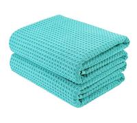 POLYTE Microfibre Oversize Quick Dry Lint Free Bath Towel, 76 x 152 cm, Set of 2 (Aqua, Waffle Weave)