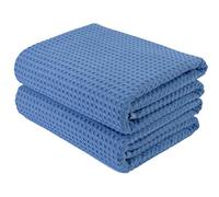 Polyte Microfibre Oversize Quick Dry Lint Free Bath Towel, 76 x 152 cm, Set of 2 (Blue, Waffle Weave)