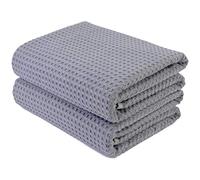 POLYTE Microfibre Oversize Quick Dry Lint Free Bath Towel, 76 x 152 cm, Set of 2 (Gray, Waffle Weave)