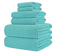 Polyte POLYTE Microfibre Oversize, 76 x 152 cm, Quick Dry Lint Free Bath Towel Set, 6 Piece (Aqua, Waffle Weave)