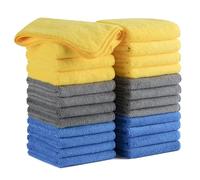 POLYTE Premium Microfibre Cleaning Towel, 40x40 cm, 24 Pack, Blue,Gray,Yellow