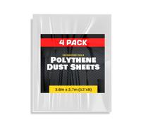 Polythene Dust Sheets 4 Pack 3.6m x 2.7m (12x9ft) Waterproof Decorating Cover - Heavy Duty Plastic Sheet for Floor, Carpet & Furniture Protection | DIY Painting & Renovation