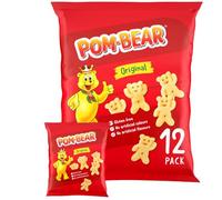 Pom Bear Original Multipack Crisps, Pack of 12 • Bear-Shaped Potato Snacks • Original Flavour • Gluten Free Snack for Kids & Adults • Light & Crispy Texture • No Artificial Colours or Preservatives