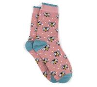 Pom Peace of Mind Dusky Pink Bee Crew Socks - Organic Cotton Blend, Women's UK Size 4-7, Comfortable and Stylish