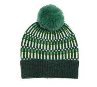Pom Peace of Mind Green and Yellow Intermittent Striped Bobble Hat for Women - Ladies Pom Pom Knit Winter Beanie for Outdoor Cold Weather