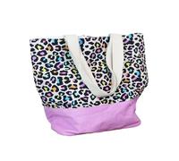Pom Peace of Mind Large Beach Multicoloured Leopard Print Shoulder Bag Reusable Cotton Bag For Shopping