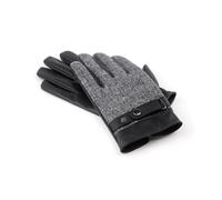Pom Peace of Mind Men’s Check Gloves with Faux Leather Trim - Warm Winter Gloves Small/Medium Fit (Grey/Black)