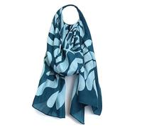 Pom Peace of Mind Womens Blue Floral Print Bamboo Large Scarf Fashion Lightweight Teal Neck Wrap Soft Shawl