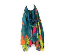 Pom Peace of Mind Womens Lightweight Summer Scarf Teal Blue Tropical Floral Print Eco Recycled Stylish Shawl