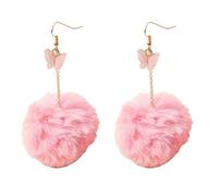 Pom-pom Ball Statement Drop Dangle Earrings for Women Gold-Toned Butterfly Dangling Studs Earring Animals Jewelry Fish Hook Jewelry Gifts for Winter Holiday, Purple/Pink/Light Green, Metal, No