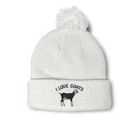 Pom Pom Beanies for Women I Love Goats Style A Embroidery Acrylic Skull Cap - white - One size