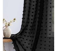 Pom Pom Black Boho Curtains 90 Inch Length for Living Room 2 Panels Back Tab Rod Pocket Transparency Neutral Country Rustic Farmhouse Sheer Semi Modern Curtains 90 Inches Long for Bedroom Playroom