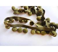 POM POM Bobble Trim Fringe Pompom Trimming - Cushion and Curtain Decoration, Home Decor - XL Size 2cm Craft Pompons (Olive, 10 Meters)